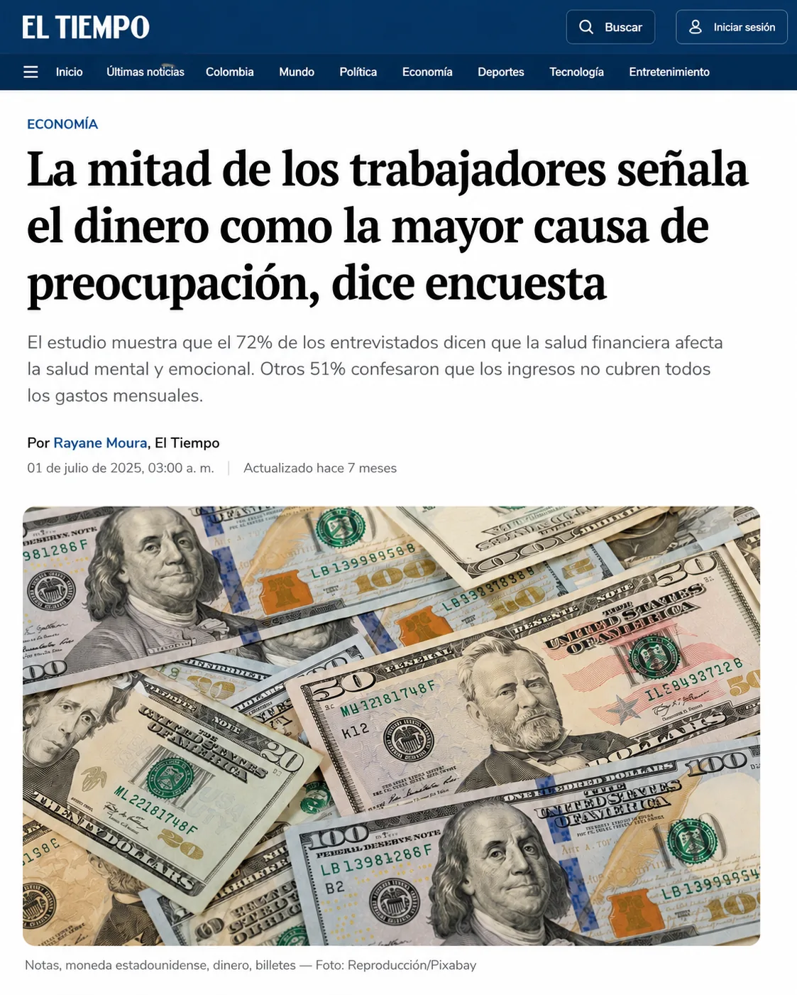 Noticia sobre finanzas