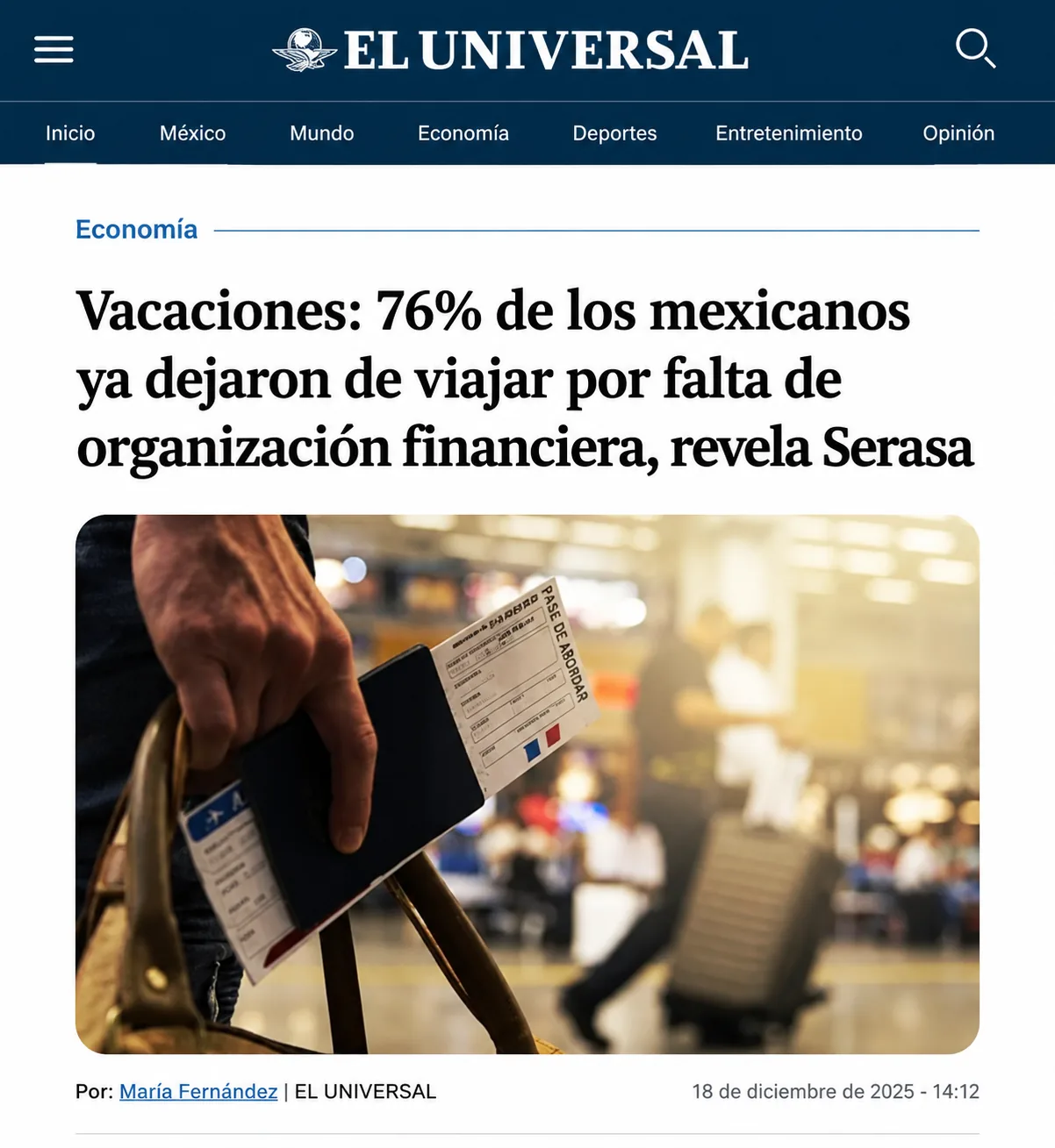 Noticia sobre vacaciones y finanzas